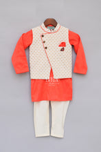Load image into Gallery viewer, Boys Offwhite Printed Nehru Jacket With Kurta &amp; Churidar