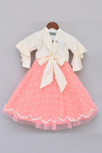 Load image into Gallery viewer, Girls Offwhite Top With Peach Embroidery Net Lehenga