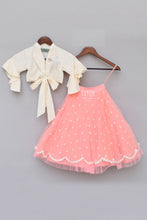 Load image into Gallery viewer, Girls Offwhite Top With Peach Embroidery Net Lehenga