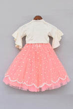 Load image into Gallery viewer, Girls Offwhite Top With Peach Embroidery Net Lehenga