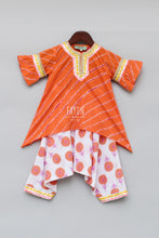 Load image into Gallery viewer, Girls Orange Lehariya Kurti With Dhoti