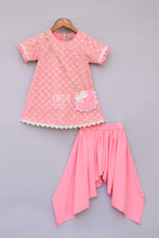 Load image into Gallery viewer, Girls Peach Bottie Net Kurti With Dhoti
