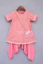 Load image into Gallery viewer, Girls Peach Bottie Net Kurti With Dhoti