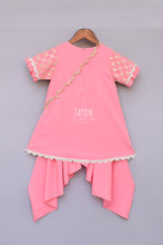 Load image into Gallery viewer, Girls Peach Bottie Net Kurti With Dhoti