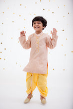 Load image into Gallery viewer, Boys Peach Zig Zag Gota Kurta &amp; Yellow Dhoti