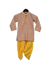 Load image into Gallery viewer, Boys Peach Zig Zag Gota Kurta &amp; Yellow Dhoti