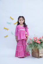 Load image into Gallery viewer, Girls Pink Printed Kurti Sharara Set