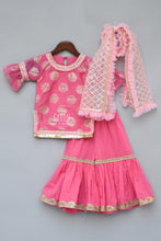 Load image into Gallery viewer, Girls Pink Foil Print Kurti With Sharara