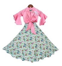 Load image into Gallery viewer, Girls Pink Knotted Top With Printed Lehenga