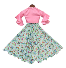 Load image into Gallery viewer, Girls Pink Knotted Top With Printed Lehenga