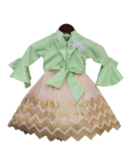 Load image into Gallery viewer, Girls Pista Green Knotted Top With Peach Gota Lehenga