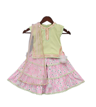Load image into Gallery viewer, Girls Pista Green Kurti With Pink Printed Sharara