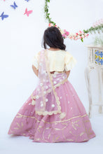 Load image into Gallery viewer, Girls Purple Chanderi Lehenga With Yellow Choli And Pink Dupatta
