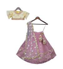 Load image into Gallery viewer, Girls Purple Chanderi Lehenga With Yellow Choli And Pink Dupatta