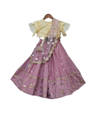 Load image into Gallery viewer, Girls Purple Chanderi Lehenga With Yellow Choli And Pink Dupatta
