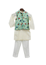 Load image into Gallery viewer, BOYS Rama Green Brocade Jacket With Kurta Pant