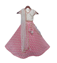 Load image into Gallery viewer, Girls White Embroidery Choli With Peach Embroidery Lehenga