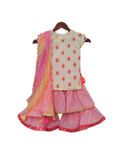 Load image into Gallery viewer, Girls White Multi Colour Bootie Kurti With Pink Sharara