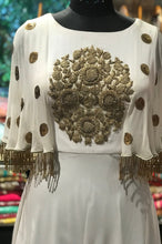 Load image into Gallery viewer, White Cape Sleeve Indowestern Gown 