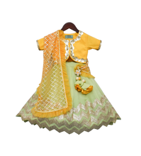 Load image into Gallery viewer, Girls Yellow Choli With Pista Green Gota Lehenga