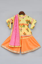 Load image into Gallery viewer, Girls Yellow Flower Print Kurti With Sharara