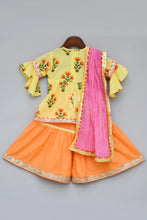 Load image into Gallery viewer, Girls Yellow Flower Print Kurti With Sharara in USA