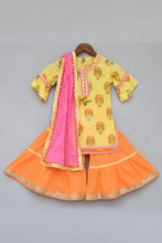 Load image into Gallery viewer, Girls Yellow Printed Kurti With Orange Sharara