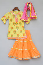 Load image into Gallery viewer, Girls Yellow Printed Kurti With Orange Sharara