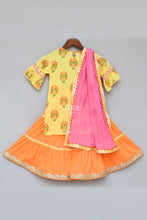 Load image into Gallery viewer, Girls Yellow Printed Kurti With Orange Sharara in USA